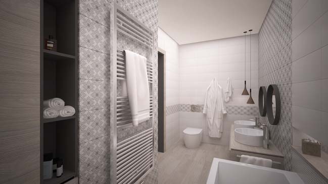 Mẫu phòng tắm đẹp với tông màu trắng hiện đại