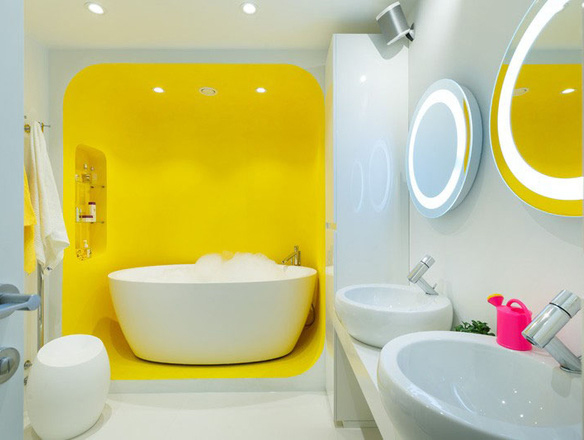 Những căn phòng tắm với sắc vàng tươi khiến bạn thấy sảng khoái ngay khi vừa bước vào
