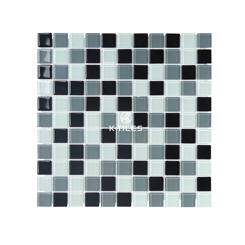 Gạch mosaic thủy tinh đen trắng MH 2596