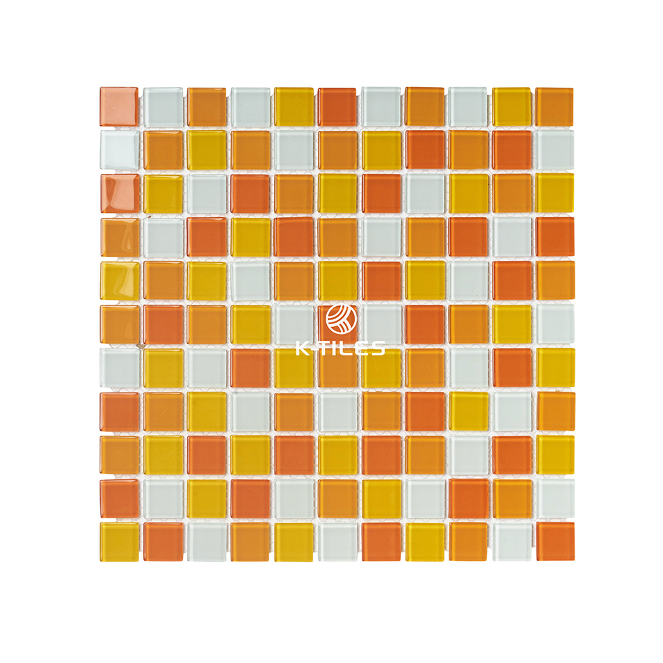 Gạch mosaic thủy tinh mix trắng-cam MH 2548 